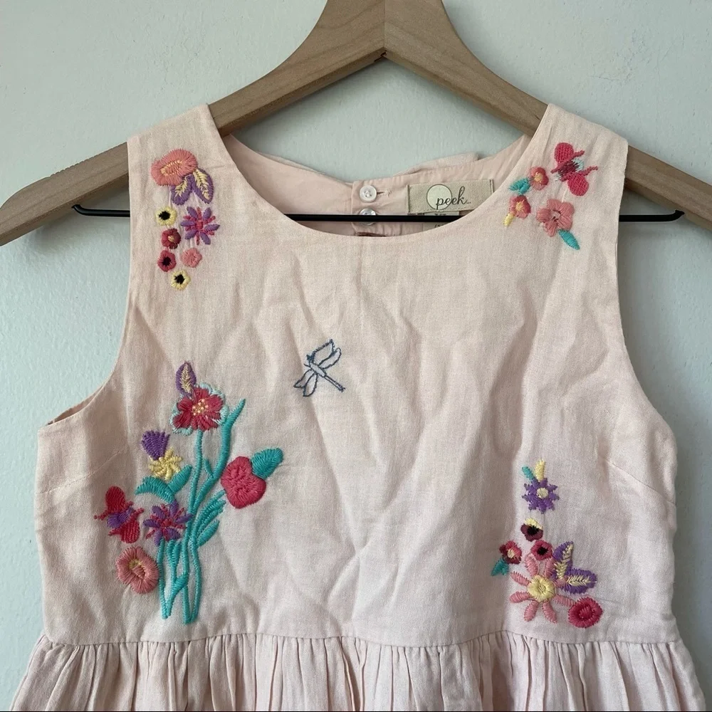 Peek Pink Embroidered Flower & Dragonfly Open Back Bow Dress